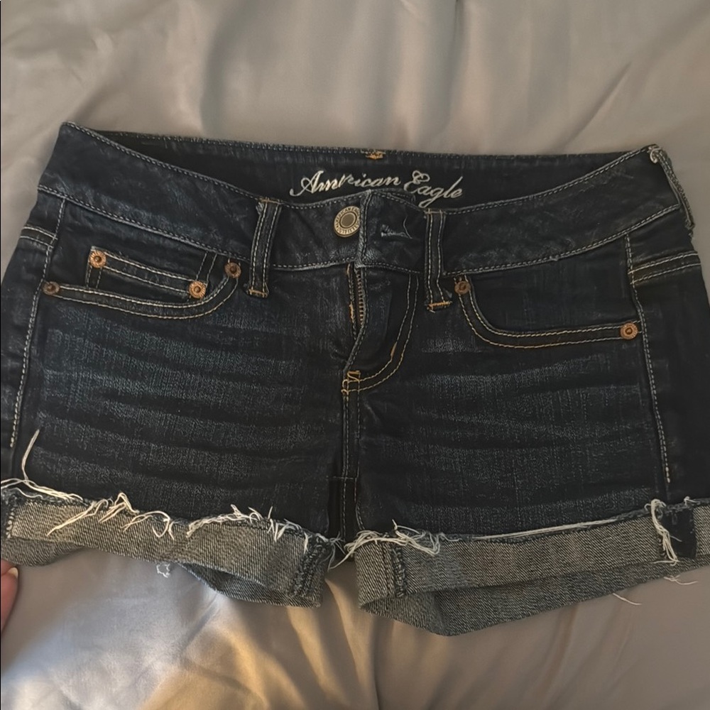American Eagle Outfitters Blue Jean Shorts Distressed Hem